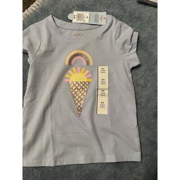 Cat & Jack Size 2T Denim Adjustable Shorts With Ice Cream T-Shirt. New T3 - Picture 2 of 10